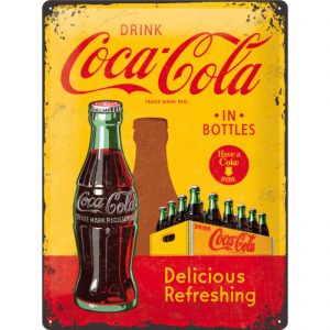Skilt preget 30x40 Coca-Cola In Bottles Yellow