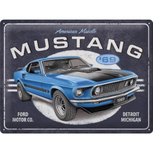 Skilt preget 30x40 Ford Mustang 1969 Mach1 Blue