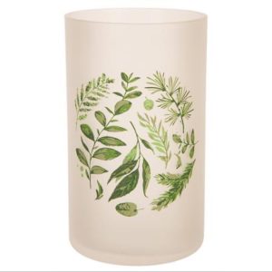 116872 Lysglass matt glass m/grønn deko 12x20cm Til kubbelys eller som vase
