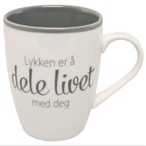 Kopp Lykken...Dele livet hvit m/grå tekst