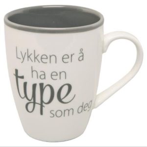 Kopp Lykken...type hvit m/grå