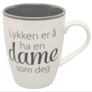 Kopp Lykken...dame hvit m/grå