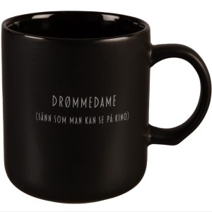 Krus matt sort m/hvitt Drømmedame 330ml 8,2x9,3cm 200g
